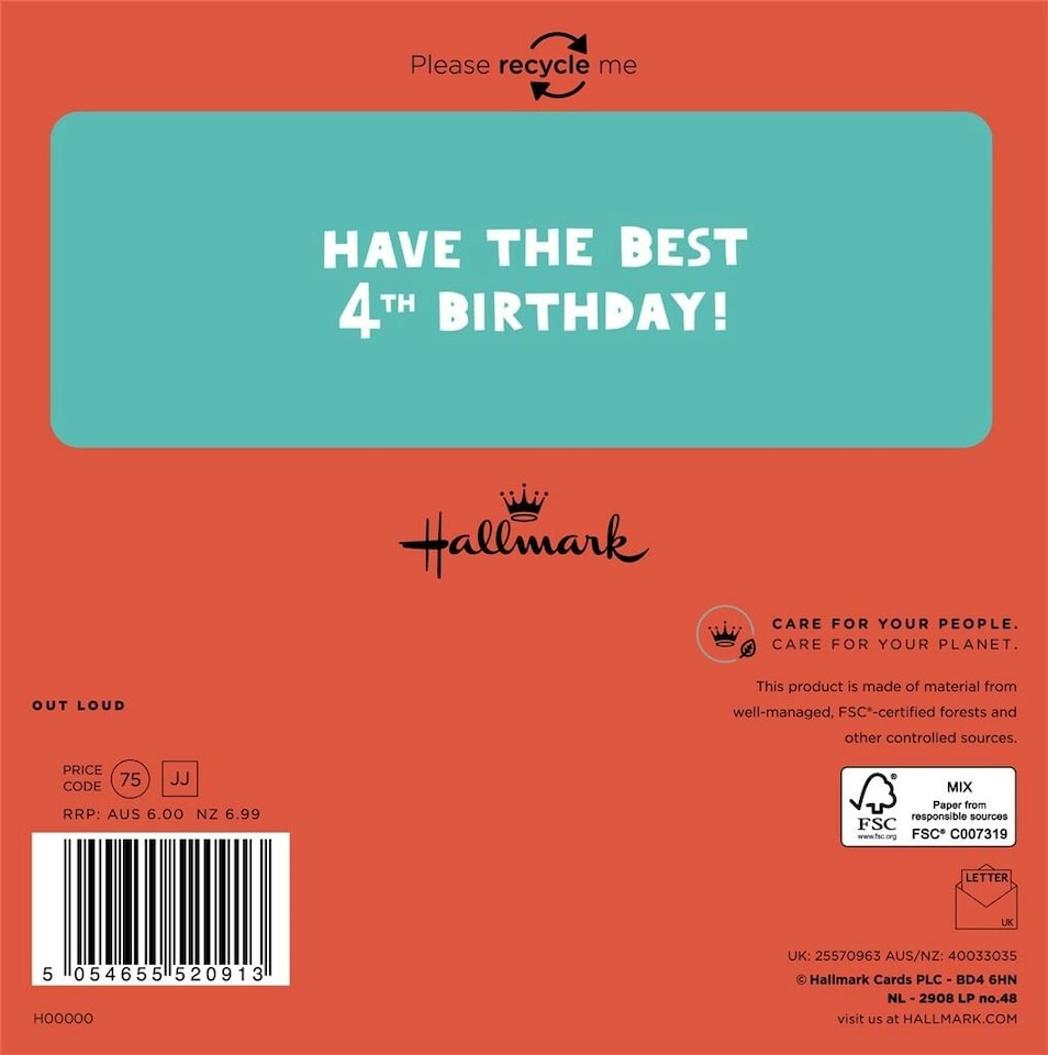 image 1 of Cat Design 4th Birthday Card