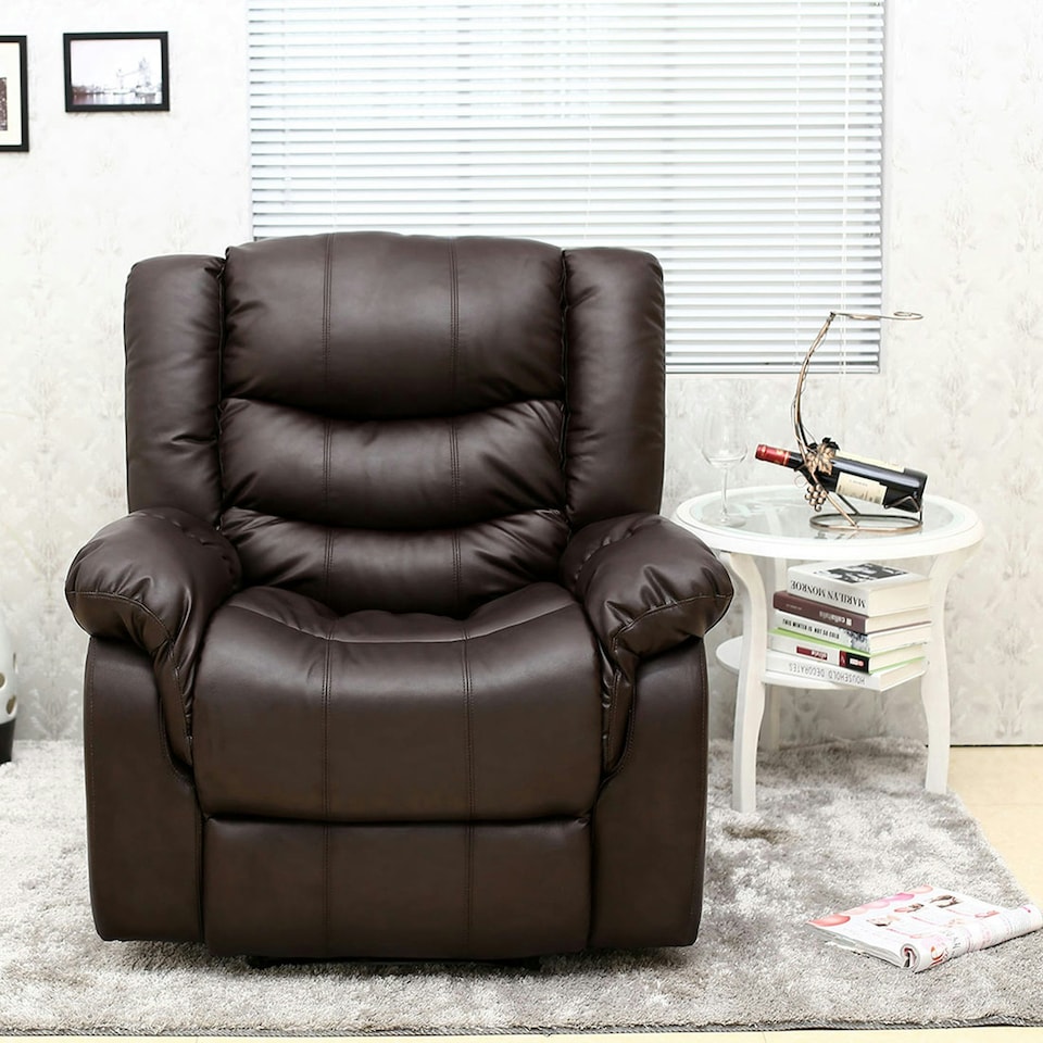 image 1 of Seattle Manual Recliner Armchair Home Lounge Bonded Leather Chair (Brown)