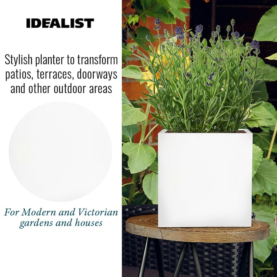 image 1 of Square Box White Light Concrete Garden Planter H25 L25 W25 cm, 16 ltrs Cap.