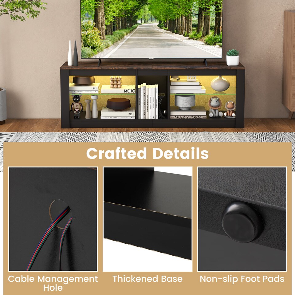 image 1 of COSTWAY TV Stand LED Light for 65 Inch Modern Media Console Table Shelves