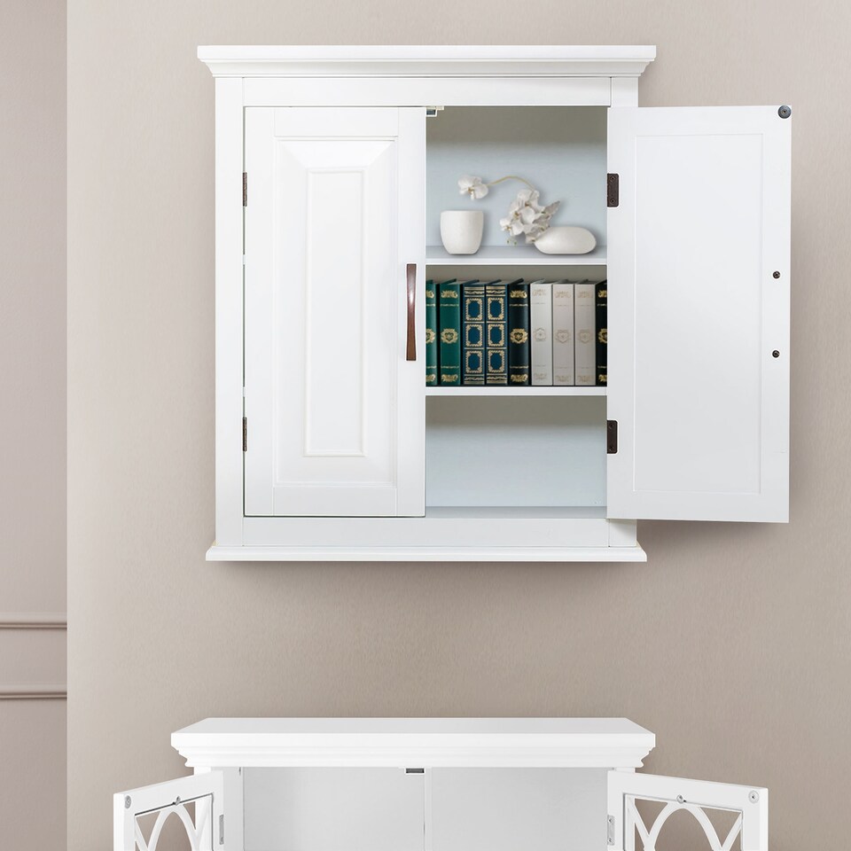 image 1 of Teamson Home Wall-Mounted Bathroom Cabinet with Adjustable Shelves, White/Bronze