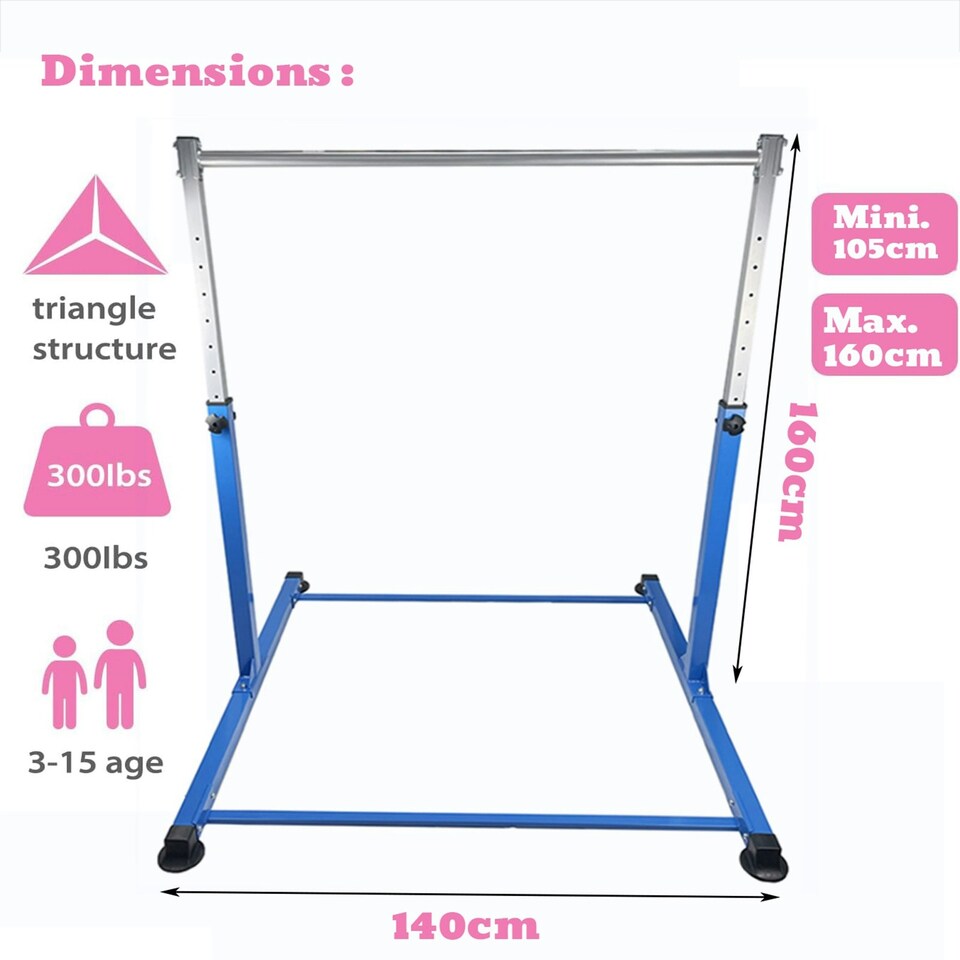image 1 of Gymnastics Horizontal Kip Bar Home Gym Adjustable Height For Children Kids Blue