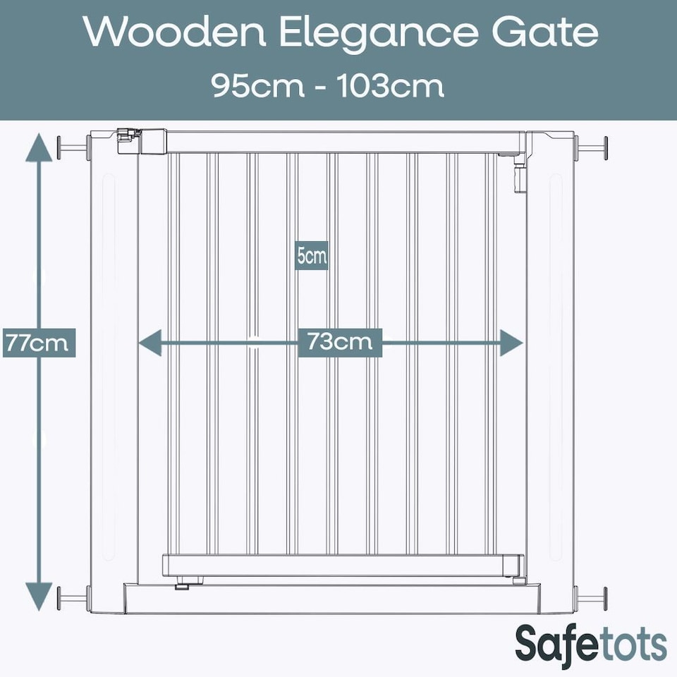 image 1 of Safetots Wooden Elegance Gate, Natural, 95cm - 103cm, Pressure Fit Safety Gate, 73cm Extra Wide Doorway, Easy Installation