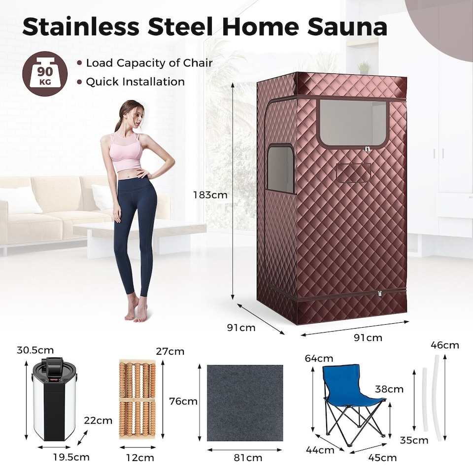 image 1 of COSTWAY Portable Steam Sauna Home Full Body Sauna Box w/3L Steam Generator