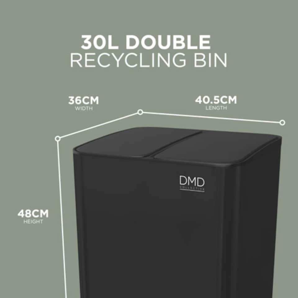 image 1 of DMD 30L Stainless Steel Recycling Bin, 2 x 15L Removable Plastic Recycling Buckets | Black | Black