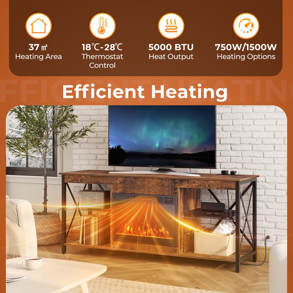 image 1 of COSTWAY Electric Fireplace Insert 750W/1500W Heater Black