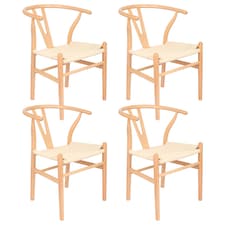 Nicholas Winter Beech Wooden Wishbone Dining Chairs - Natural/Natural - Set of 4 | Brown | Natural/Natural