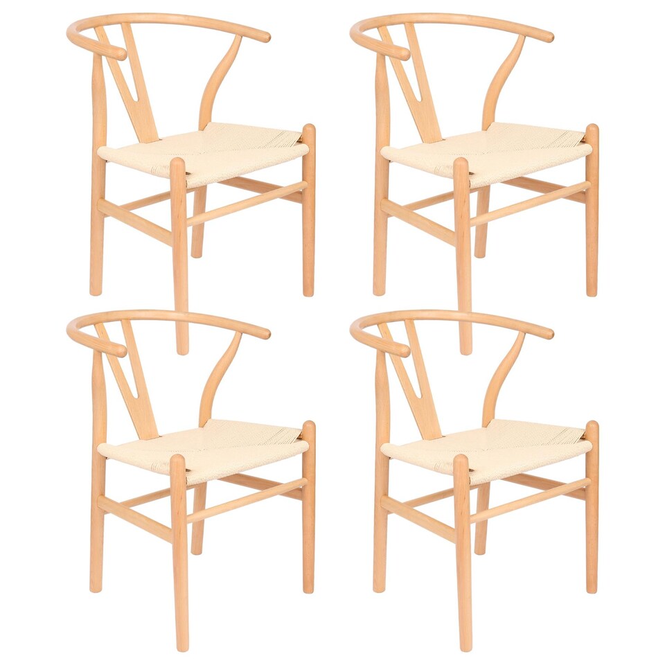 image 1 of Nicholas Winter Beech Wooden Wishbone Dining Chairs - Natural/Natural - Set of 4 | Brown | Natural/Natural