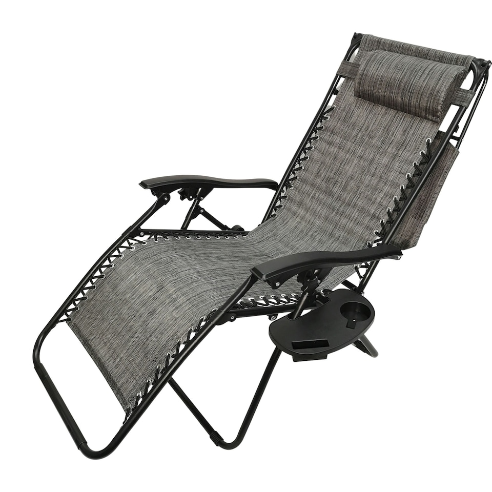 image 1 of Multi Position Garden Gravity Relaxer Chair Sun Lounger with Sun Canopy in Grey