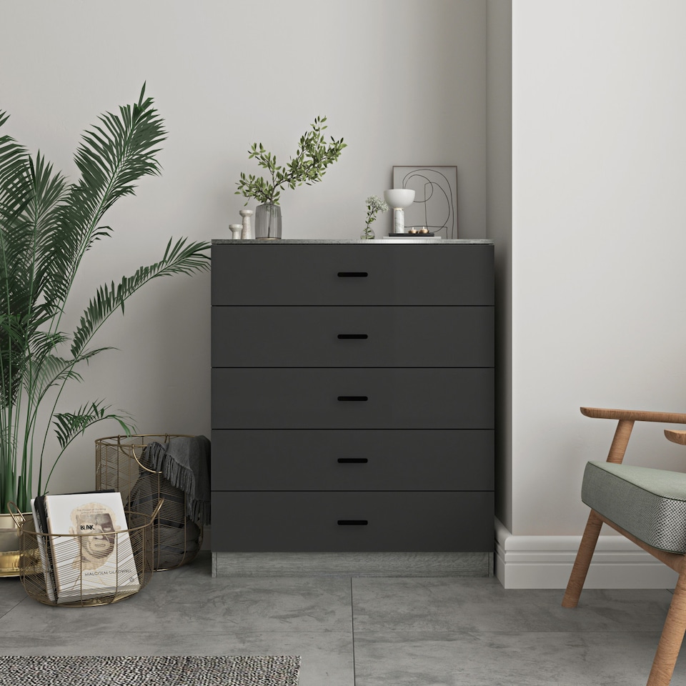 image 1 of Ash Grey 5-Drawer Chest Cabinet | Grey | 1