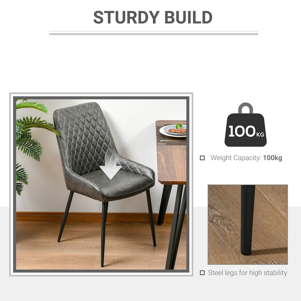 image 1 of HOMCOM Retro Dining Chair Set of 2, PU Leather Upholstered Side Chairs
