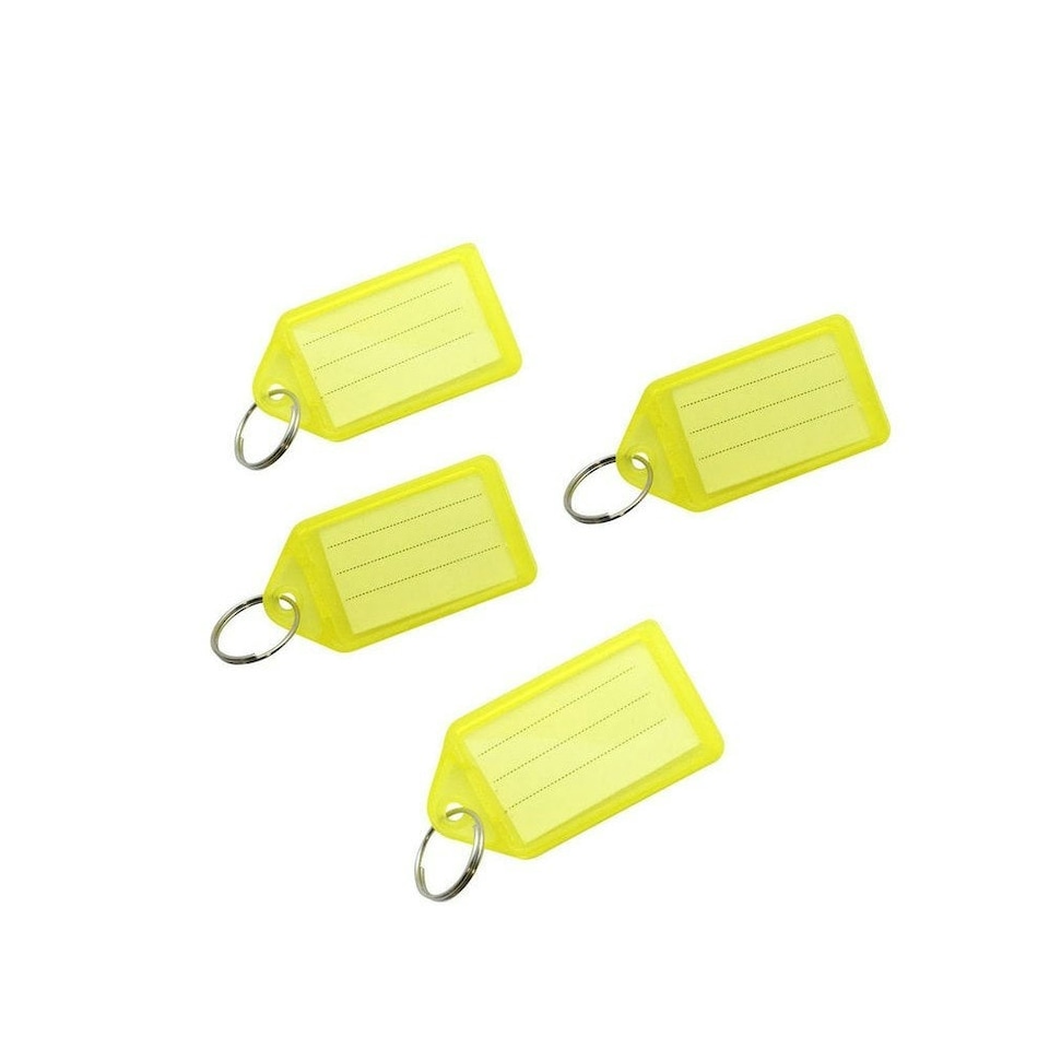 image 1 of Pack of 50 Large Yellow Identity Tag Key Rings - Sliding Fob Keyrings Coloured