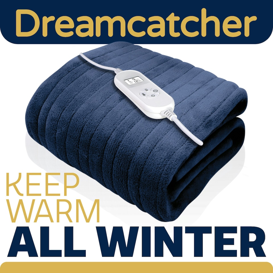 image 1 of Dreamcatcher Navy Blue Soft Microfleece Electric Blanket Heated Throw 160x120cm Blue