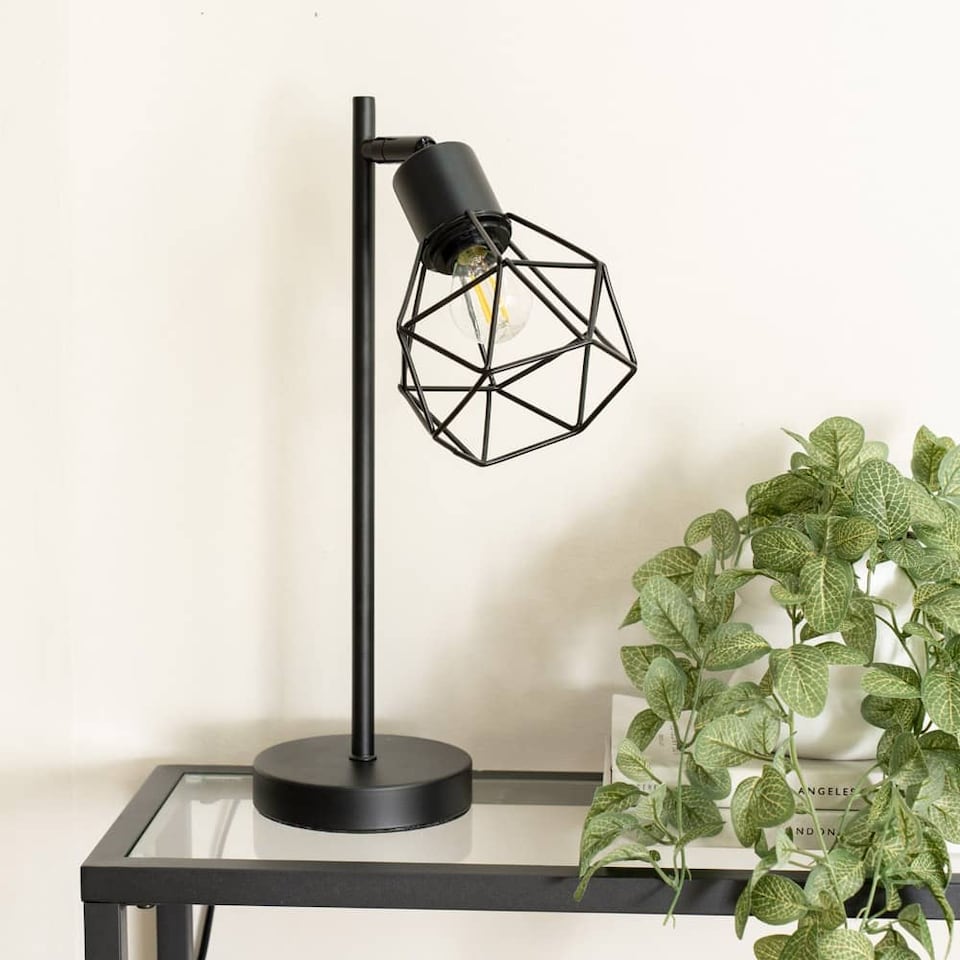 image 1 of ValueLights Angus Matte Black Geometric Shade Table Lamp & Bulb | Black