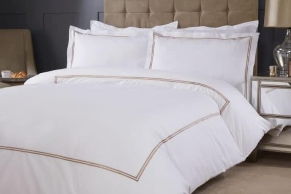 image 1 of Carlton Embroidered Duvet Set Super King Bed Taupe