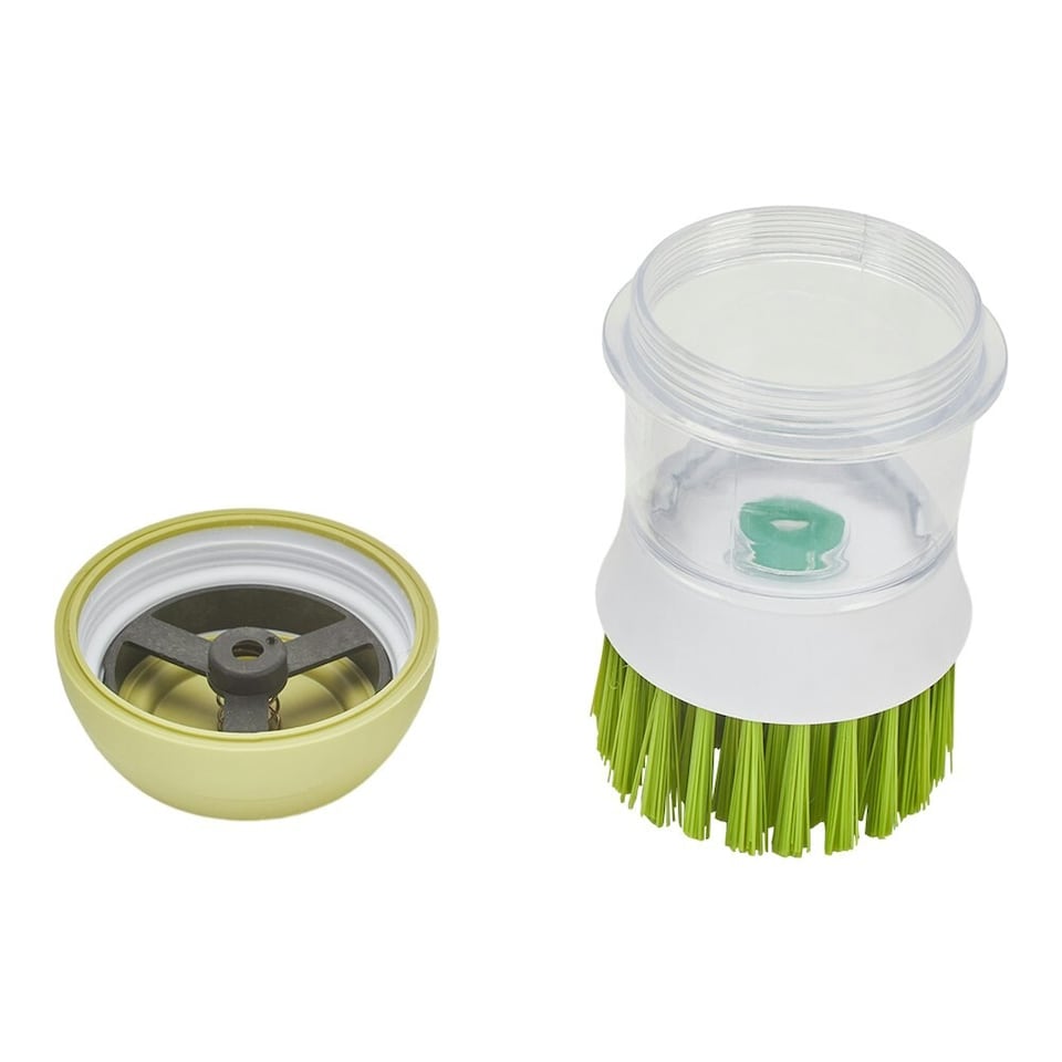 image 1 of Living and Home Dish Pot Brush with Built-in Soap Dispenser, Green | Green