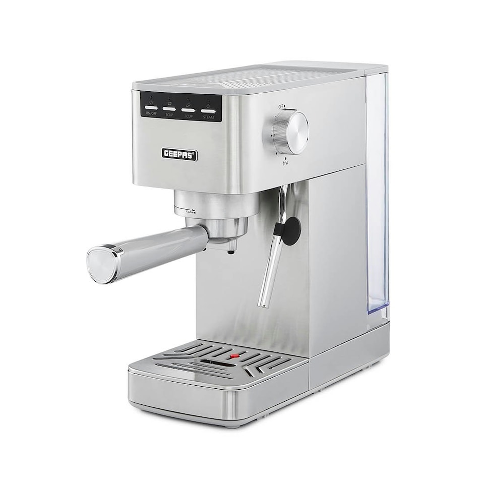image 1 of GEEPAS Espresso & Cappuccino Coffee Machine with Milk Frother - Silver