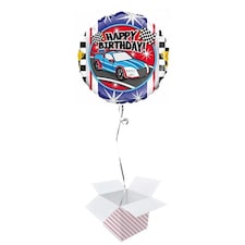 Sports Car Birthday Round Foil Helium Balloon - Inflated Balloon in a Box