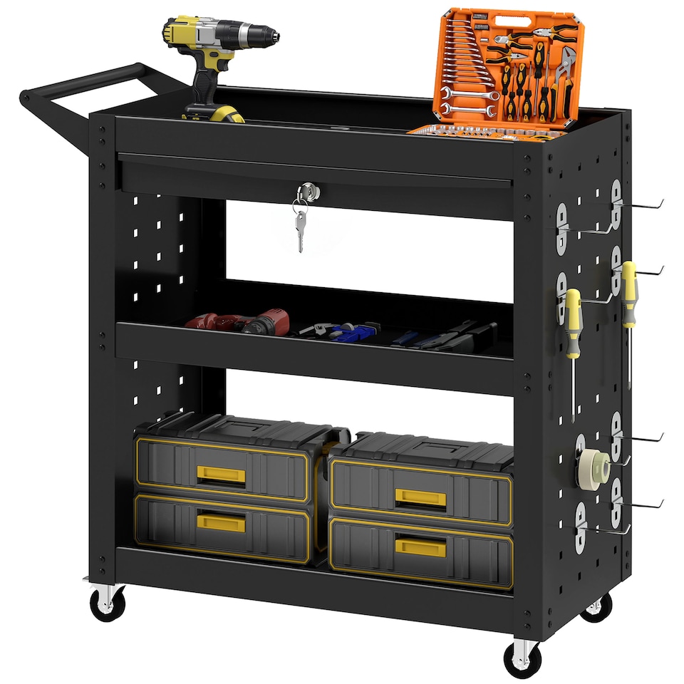 image 1 of HOMCOM Storage Trolley Wheel Cart with Lockable Wheels Black
