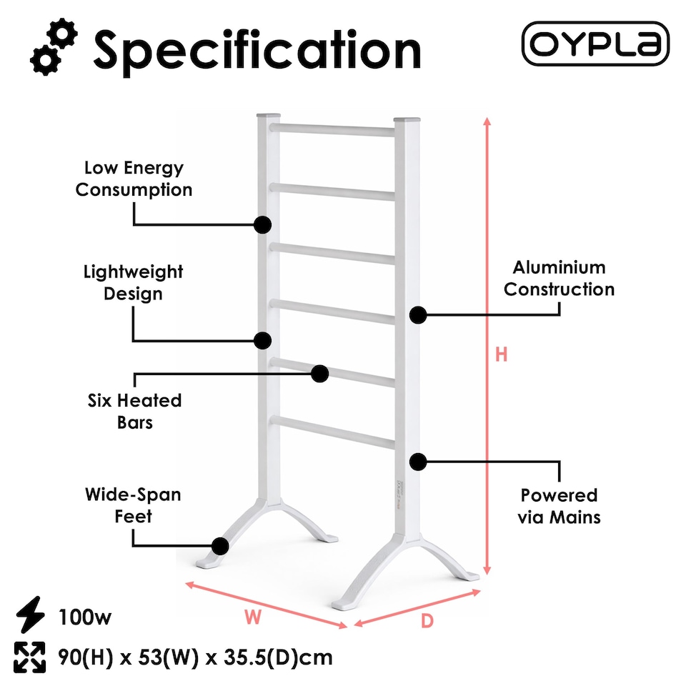 image 1 of Portable Aluminium Electric Towel Rail Warmer with 6 Heated Bars