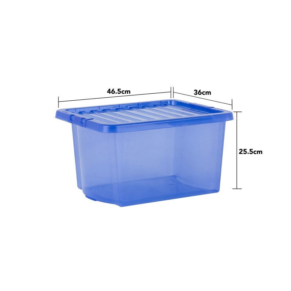image 1 of Wham Crystal 5 x 28L Stackable Plastic Storage Boxes with Lids Blue