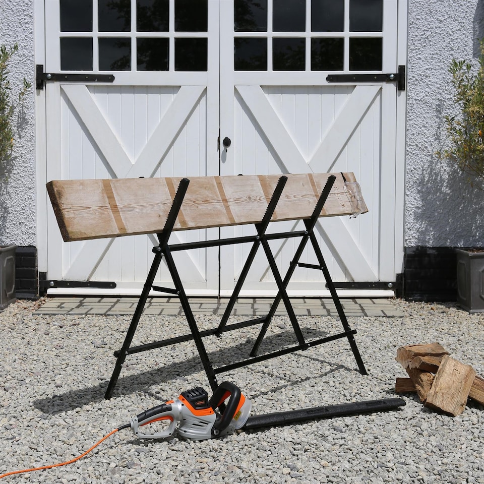 image 1 of Harbour Housewares Folding Iron Log Saw Horse - Black