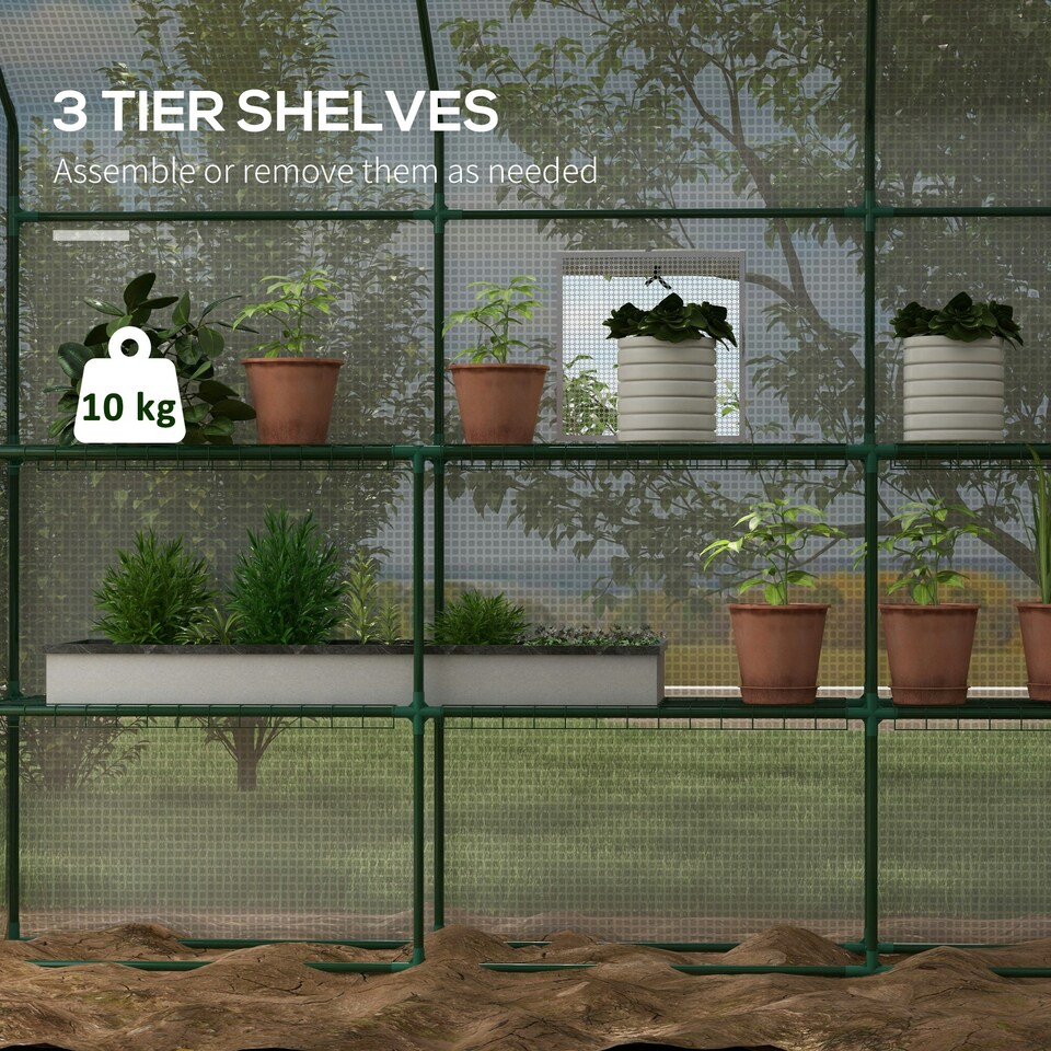 image 1 of Outsunny Walk-in Outdoor Green House with Door and Mesh Windows, White