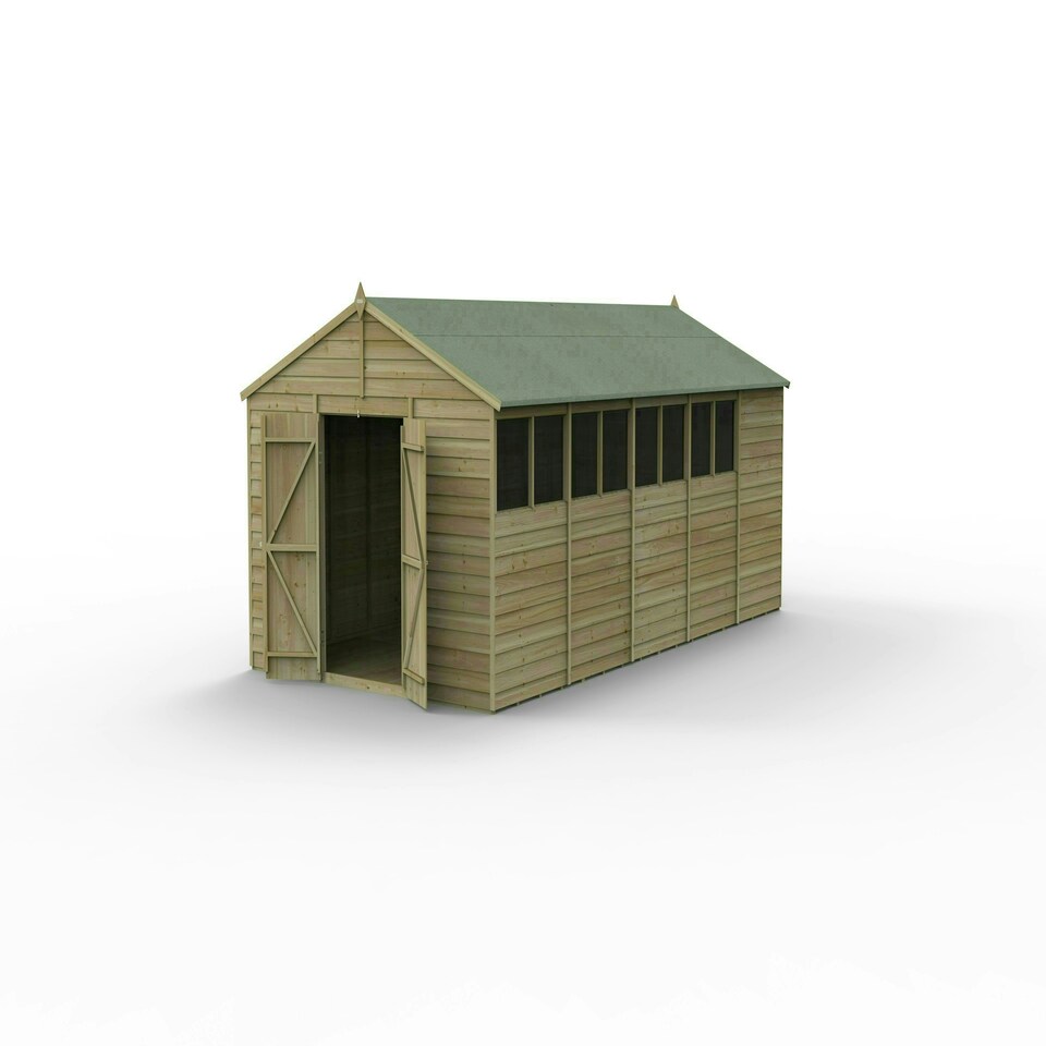 image 1 of Forest Garden 10x20 4LIFE Apex Shed 25yr Guarantee Overlap Pressure Treated- Double Door - 8 Windows Brown