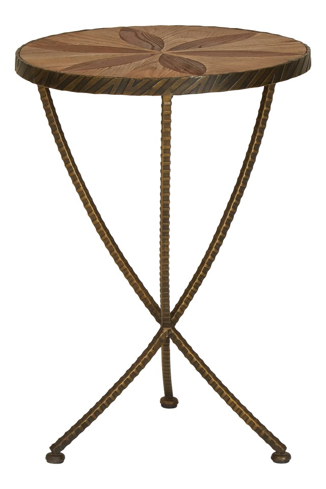 image 1 of Elm Small Side Table,Brass Finished Table by Couch,Wooden End Side Table For Outdoor Patio,Settee Side Table | Brown