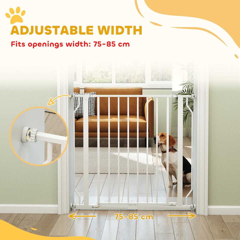 image 1 of PawHut Dog Gate Wide Stair Gate with Door Pressure Fit Pets Barrier for Doorway, Hallway