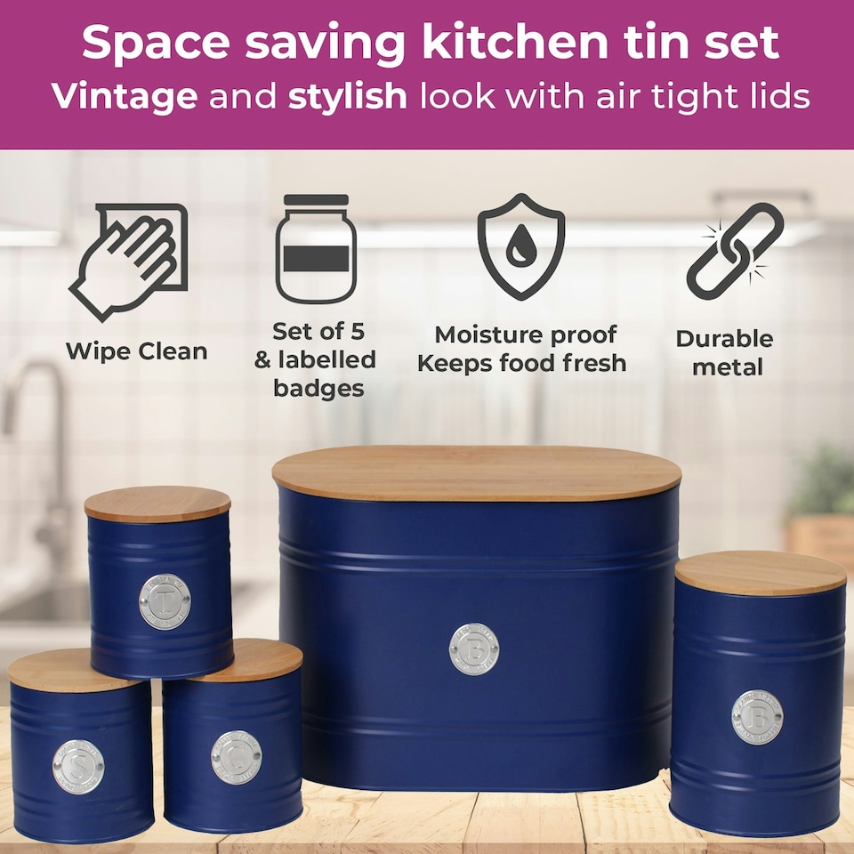 image 1 of Navy Scandinavian 5 Piece Kitchen Canister Set