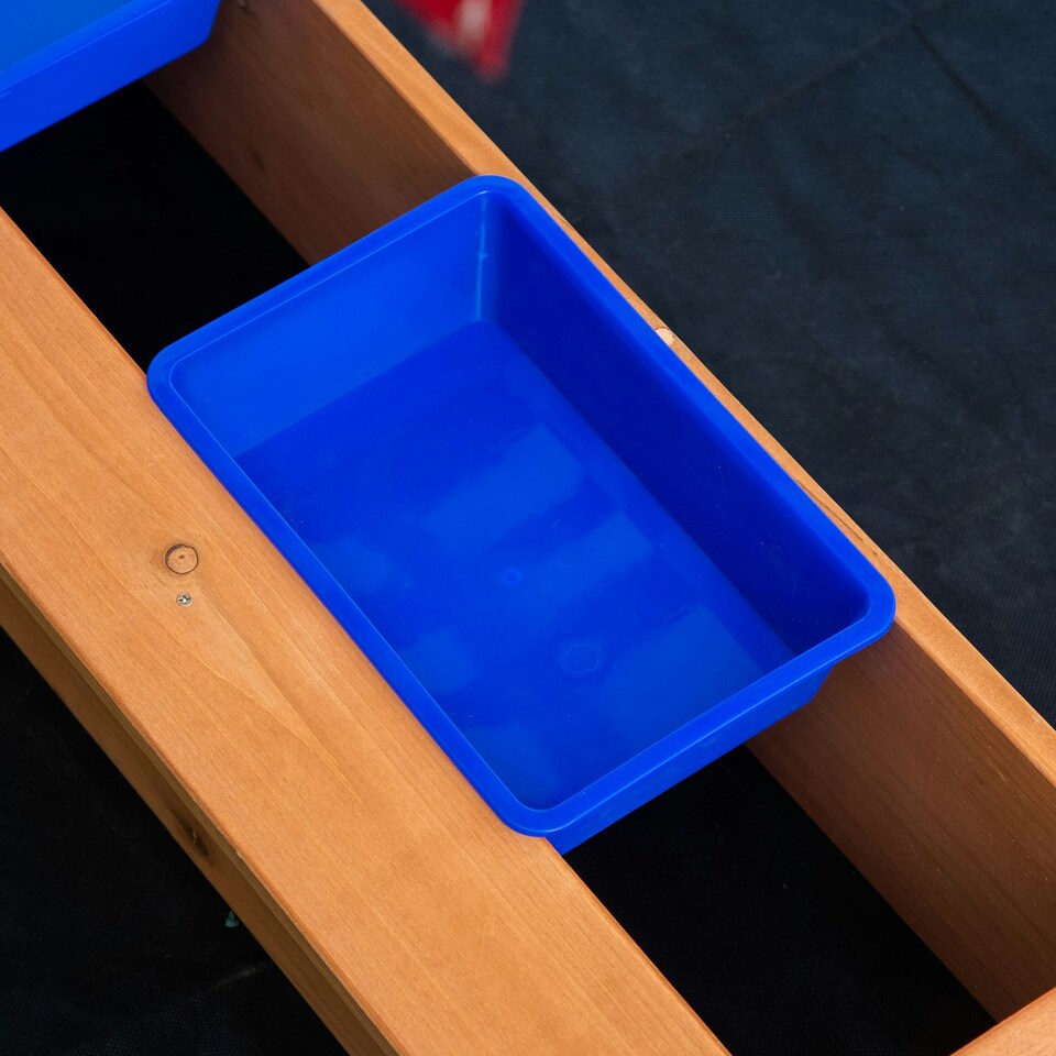 image 1 of Outsunny Kids Wooden Sandbox Sand Pit Height Adjustable with Canopy Basins