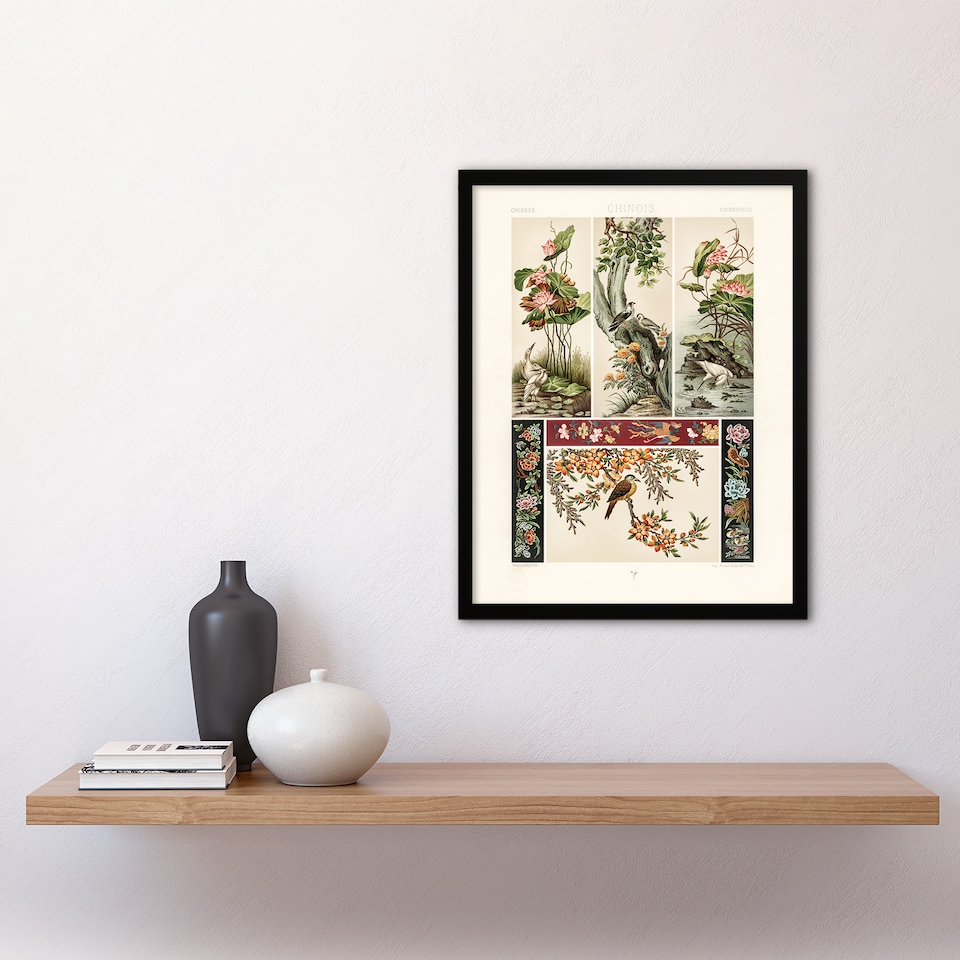 image 1 of Chinese Patterns of Birds and Flowers Racinet Framed Wall Art Print 12X16"