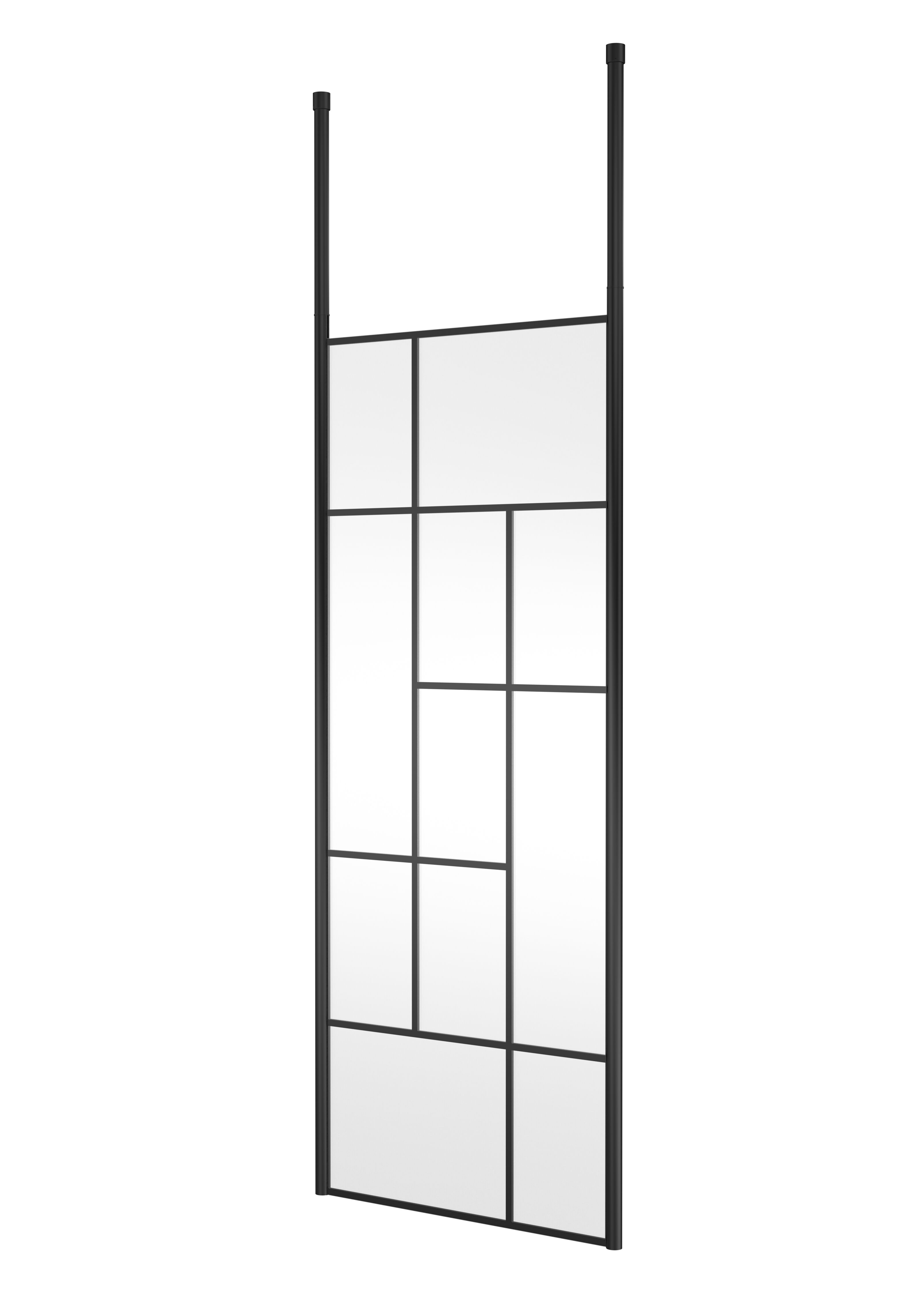 Balterley Ellerton Contemporary Bathroom Abstract Frame Design 8mm Glass Wetroom Screen with Ceiling Posts, 1950 x 850 x 60mm, Matt Black