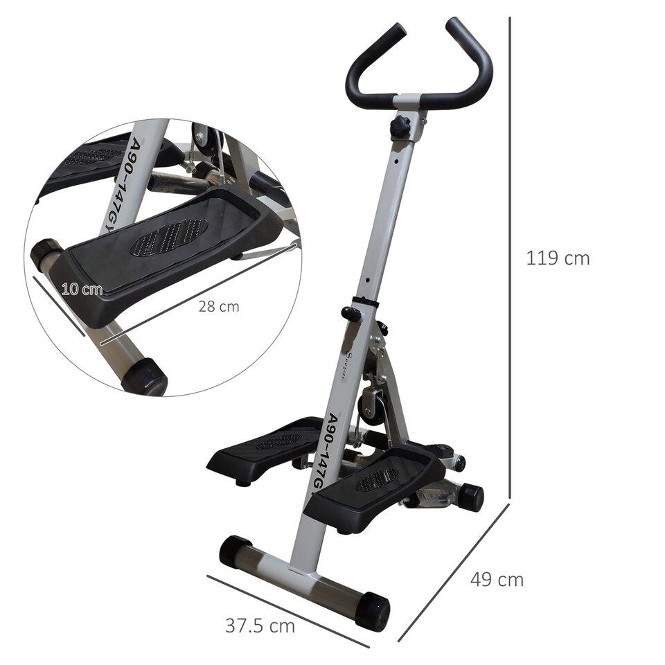 image 1 of HOMCOM Foldable Stepper Adjustable Step Machine w/ Handlebar LCD Display, Grey