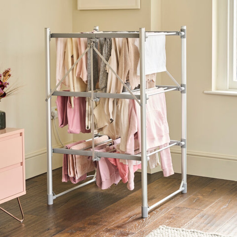 image 1 of Zennox 3 Tier Folding Heated Clothes Airer with Cover