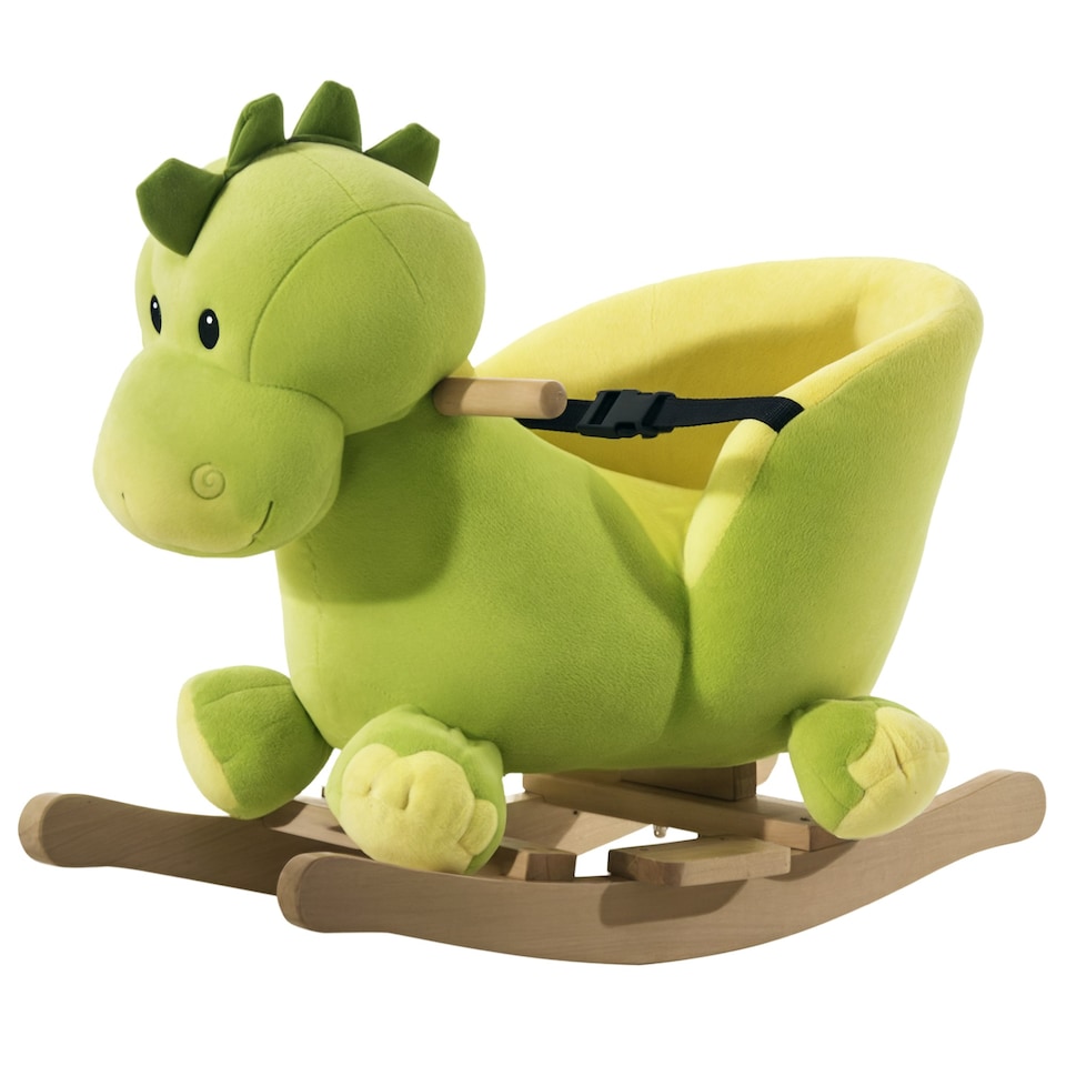 image 1 of HOMCOM Kids Rocking Horse, Plush Ride-On Dinosaur Seat with Safety Belt, 32 Songs, Ride-On Horses Toy, for Ages 18 Plus Months - Green