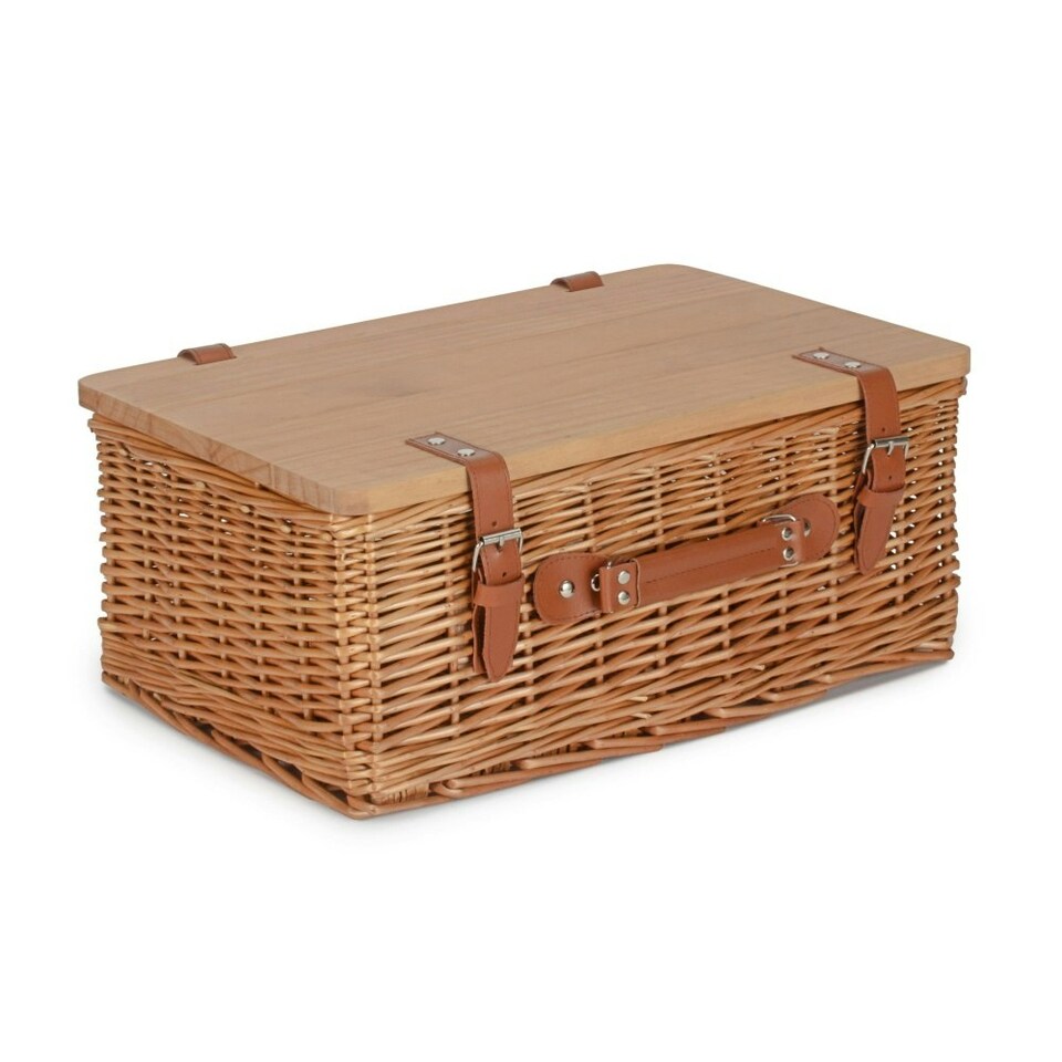 image 1 of Double Steamed Empty Picnic Basket with Pinewood Lid | Brown | M