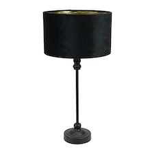 ValueLights Maggie Black Candlestick Table Lamp Black Velvet Gold Shade | Black