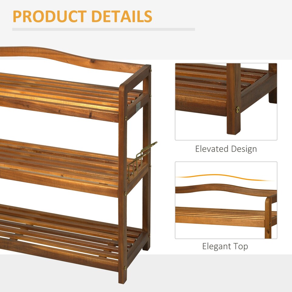 image 1 of HOMCOM 3-Tier Shoe Rack Acacia Wood Shoe Storage Shelf for Entryway Bedroom Teak