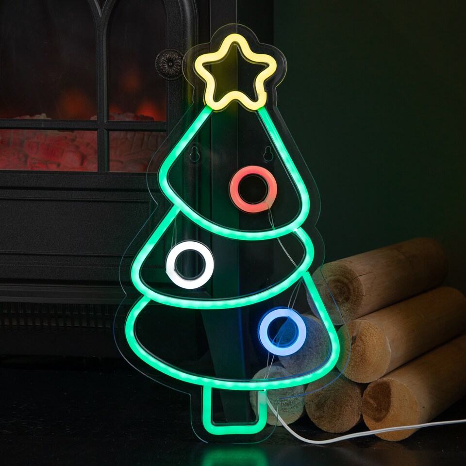 image 1 of 40cm USB Powered Light up Christmas Bauble Tree Neon Sign in Multi-Coloured