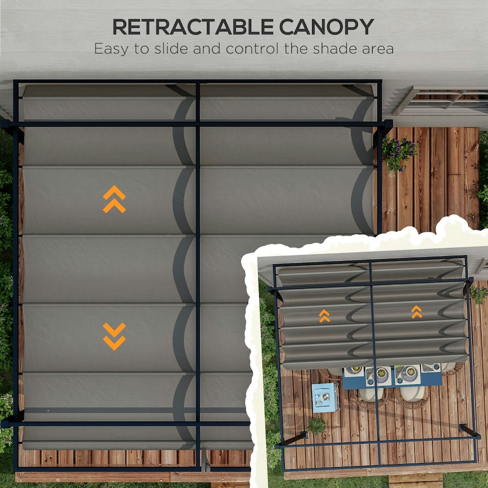 image 1 of Outsunny 3 x 4m Pergola with Retractable Roof Canopy, Aluminium Frame Garden Gazebo Outdoor Sun Shade Shelter for Grill, Patio, Deck, Dark Grey