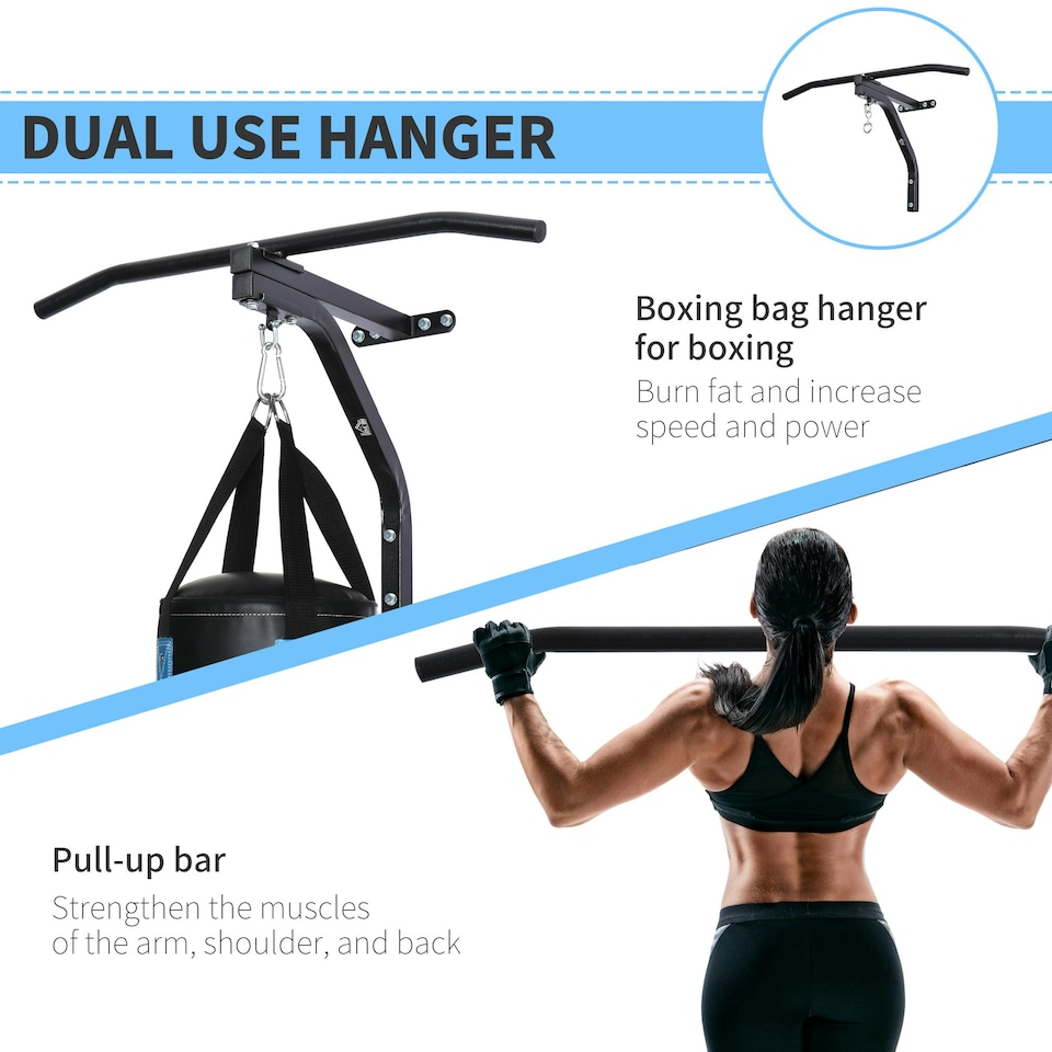image 1 of HOMCOM Heavy Punch Bag Hanger Wall Mount Chain Swivel Bracket Bar Steel, Black Black