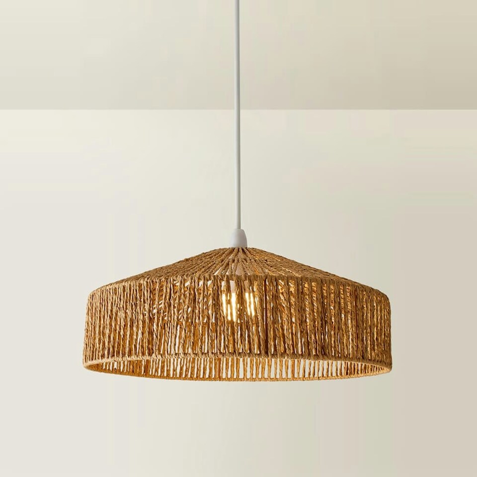 image 1 of ValueLights Elcano Woven Rope Lamp Shade and LED Bulb Brown