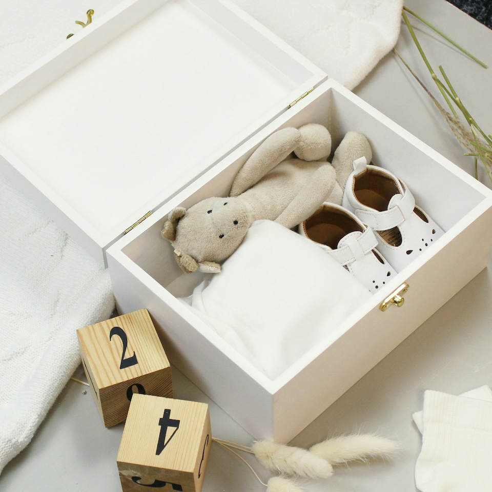 image 1 of Personalised Safari Animals Small Wooden Keepsake Box White