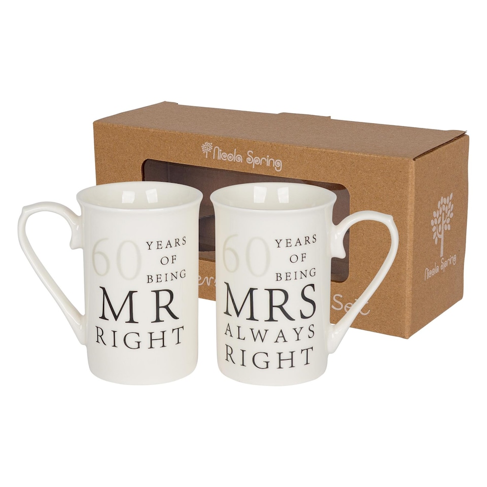 image 1 of Nicola Spring 2pc 60th Anniversary New Bone China Mug Set - 300ml