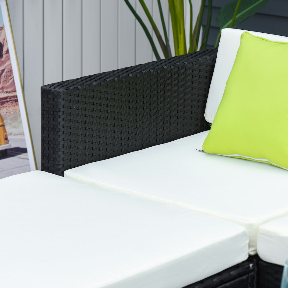 image 1 of Outsunny 5 Pieces Rattan Sofa Set Wicker Sectional Cushion Patio Black Garden