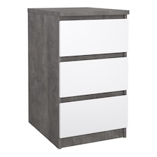 Naia Bedside 3 Drawers in Concrete and White High Gloss