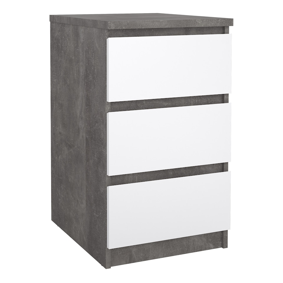 image 1 of Naia Bedside 3 Drawers in Concrete and White High Gloss
