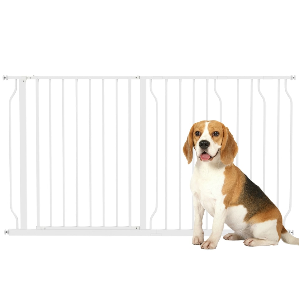 image 1 of PawHut Dog Gate Wide Stair Gate w/ Door Pressure Fit, 75-145W cm, White